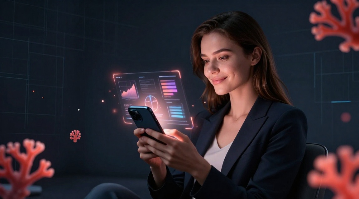 Калькулятор комиссии Tron — женщина рассчитывает комиссию в TRX и USDT TRC20 с помощью смартфона